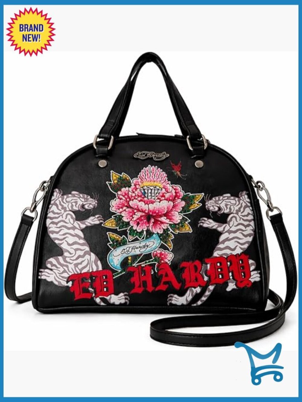 Structured Dome Satchel with Tiger Graphic, Adjustable Crossbody Strap